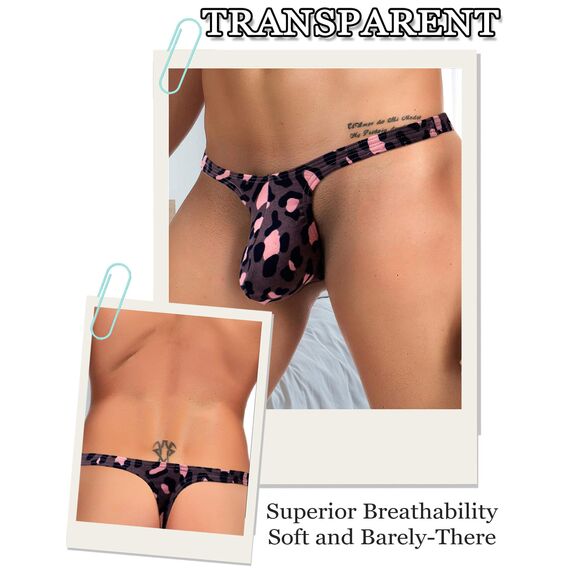 ohyeahlady Mini Slip Herren Strand Sexy String Tanga Micro Bikini Sommer Reizwäsche Sissy Höschen Leopard Unterwäsche Low-Rise Unterhosen Thong Ouvert Pouch Underwear Atmungsaktiv Briefs Schwarz M