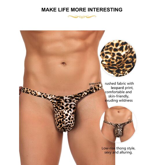 ohyeahlady Leopard String Tanga für Herren G-String Sexy Unterwäsche für Mann Große Größen Reizwäsche T-Back G-String Unterhosen Slip 3D Bulge Pouch Underwear Sissy Dessous Low Rise Thong Höschen L