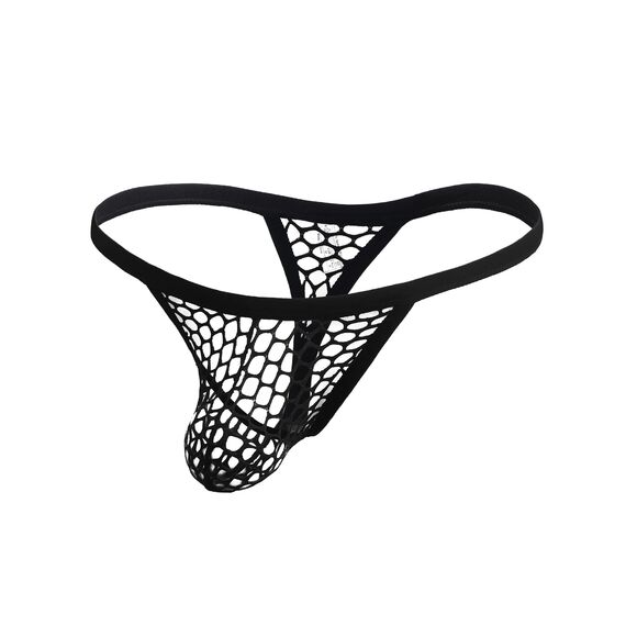 ohyeahlady Herren String Tanga Netz Slip Sexy Unterwäsche Große Größen Dessous Mesh Unterhose Transparent Thong T-Back Unterhose Elastizität G-String Low Rise Höschen Schwarz L