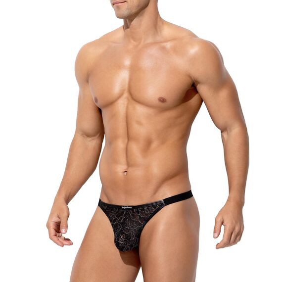 Mauro Kane Herren String Tanga Männer Sexy Spitze Strings Transparent G-String Unterwäsche Weich und Atmubgsaktiven Schwarz L