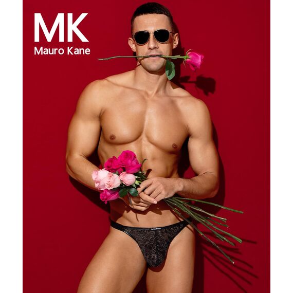 Mauro Kane Herren String Tanga Männer Sexy Spitze Strings Transparent G-String Unterwäsche Weich und Atmubgsaktiven Schwarz S