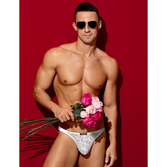 Mauro Kane Herren String Tanga Männer Sexy Spitze Strings Transparent G-String Unterwäsche Weich und Atmubgsaktiven Weiß XL