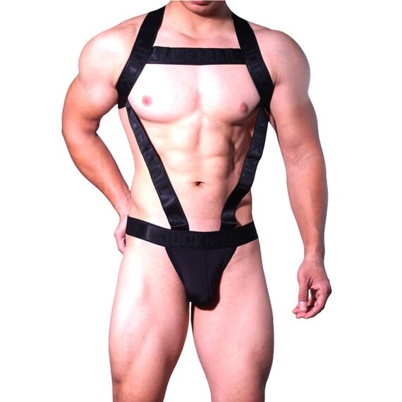 JOCKMAIL Herren-Geschirr mit Jockstrap-Body, sexy Herren-Schultergurte, G-String, Tanga, Schultergurt, Fitness, Einteiler, Schwarz, Medium