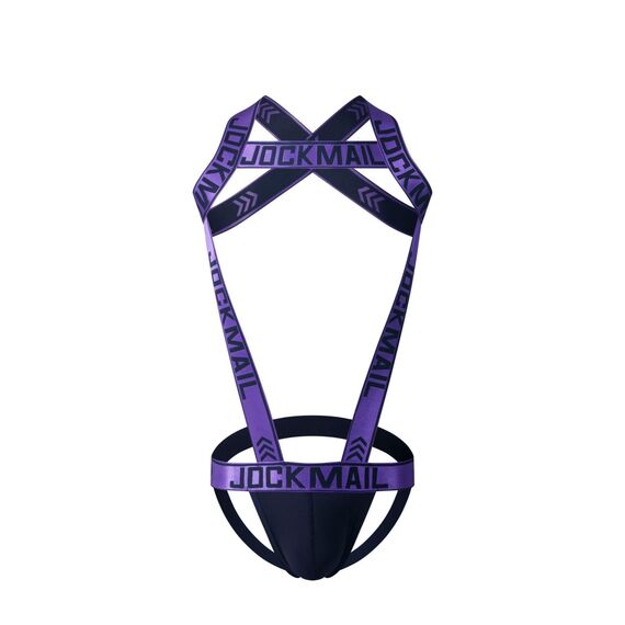 JOCKMAIL Herren Harness mit Jockstrap Bodysuit Sexy Herren Schultergurte G-String Tanga Schultergurt Fitness Einteiler, violett, M