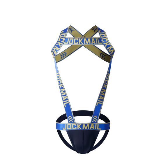 JOCKMAIL Herren-Geschirr mit Jockstrap-Body, sexy Herren-Schultergurte, G-String, Tanga, Schultergurt, Fitness, Einteiler, Blau, Large