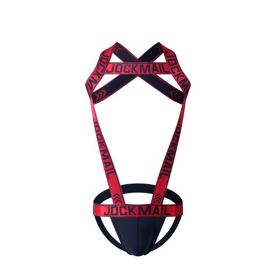 JOCKMAIL Herren-Geschirr mit Jockstrap-Body, sexy Herren-Schultergurte, G-String, Tanga, Schultergurt, Fitness, Einteiler, Rot/Ausflug, einfarbig (Getaway Solids), Large