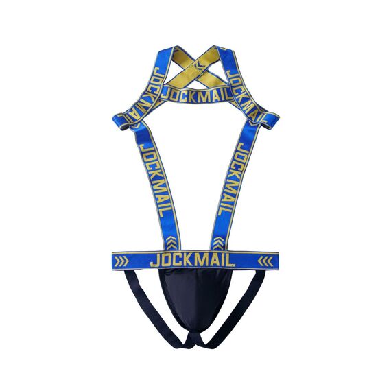JOCKMAIL Herren-Geschirr mit Jockstrap-Body, sexy Herren-Schultergurte, G-String, Tanga, Schultergurt, Fitness, Einteiler, Blau, Large