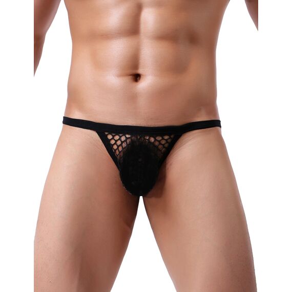 ohyeahlady Herren String Tanga Netz Slip Sexy Unterwäsche Große Größen Dessous Mesh Unterhose Transparent Thong T-Back Unterhose Elastizität G-String Low Rise Höschen Schwarz XL