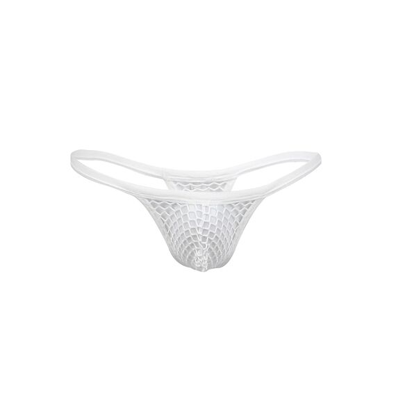 ohyeahlady Herren String Tanga Netz Slip Sexy Unterwäsche Große Größen Dessous Mesh Unterhose Transparent Thong T-Back Unterhose Elastizität G-String Low Rise Höschen Atmungsaktive Weiß L