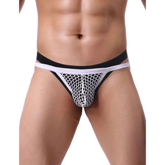 ohyeahlady Herren String Tanga Netz Slip Sexy Unterwäsche Große Größen Dessous Mesh Unterhose Transparent Thong T-Back Unterhose Elastizität G-String Low Rise Höschen Atmungsaktive Weiß M