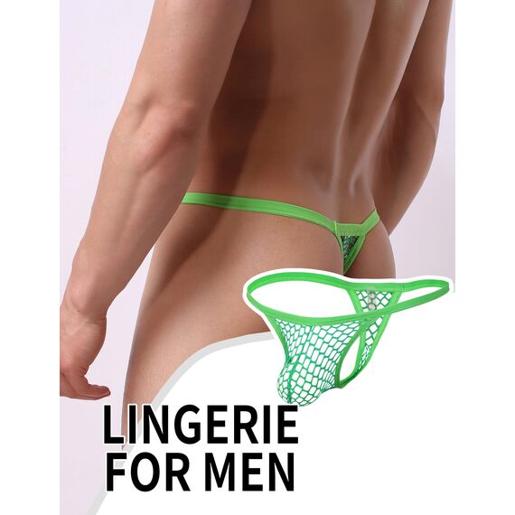 ohyeahlady Herren String Tanga Netz Slip Sexy Unterwäsche Große Größen Dessous Mesh Unterhose Transparent Thong T-Back Unterhose Elastizität G-String Low Rise Höschen Atmungsaktive Grün S
