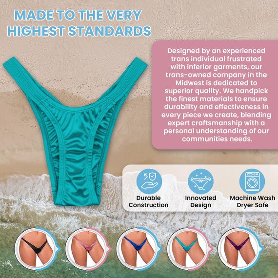 BBLAIR Tanga Gaff Panties für Transgender-Individuen, Crossdressing, Slip, Shaping, seidige Unterwäsche zum Hineinstecken, MTF, Saphir, XS