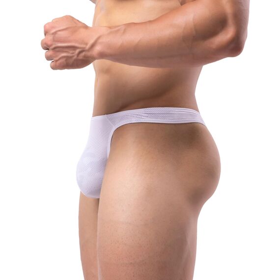 Summer Code Herren G String Tanga Männer Low Rise Micro Mesh Tanga Unterwäsche T-Back Unterhose mit Stretch, Weiß, S