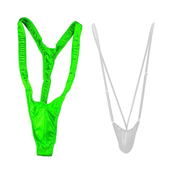 VemeFufu Tanga Mankini für Männer, Weihnachten, Rentier, Geschenk, Weihnachtsmann, Badeanzug, Dessous für Männer, Halloween, Weihnachten, Geschenk, Geheimnis, Geburtstag, Kostüm, A Grün + B Weiß, One