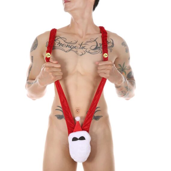 VemeFufu Mankini für Herren, sexy, lustig, Borat, Badeanzug, Kellner, Body, Weihnachten, Geburtstag, Witz, Geheimgeschenk für Herren, Freund, 01 Christmas Style A + Small Bell, Einheitsgröße