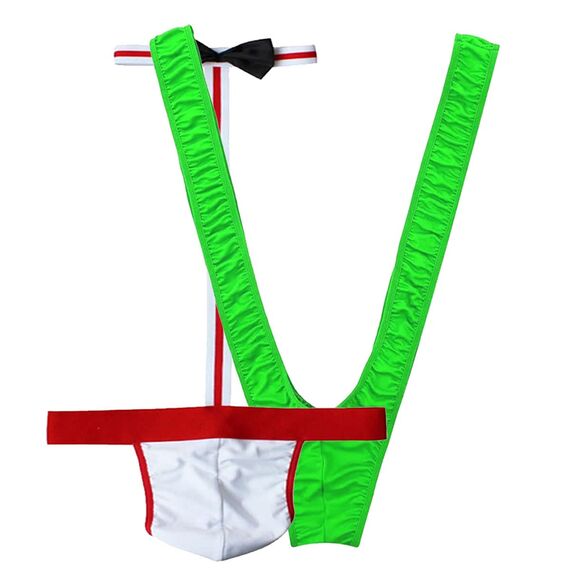 VemeFufu Tanga Mankini für Männer, Weihnachten, Rentier, Geschenk, Weihnachtsmann, Badeanzug, Dessous für Männer, Halloween, Weihnachten, Geschenk, Geheimnis, Geburtstag, Kostüm, A Green+ C Red, One
