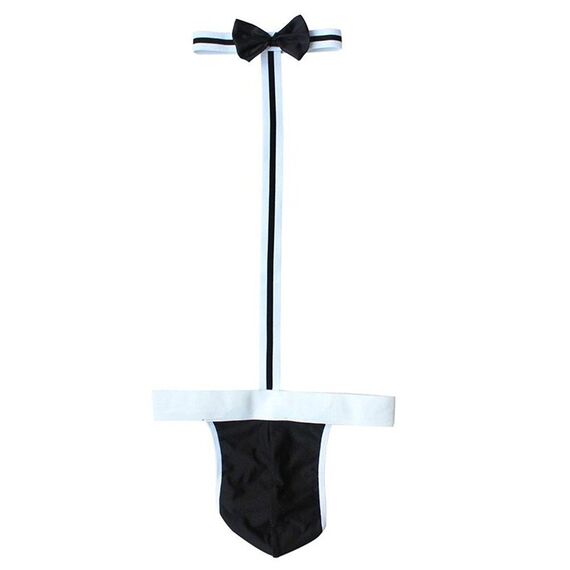 Acizi Herren Sexy Collared Fliege Body Tanga Butler Teddy Kostüm Unterwäsche (Schwarz)