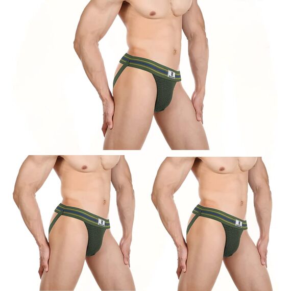 JOCKLAND Herren Jock Strap, Wide Band Mesh Male Unterwäsche Jockstrap Athletic Supporter for Gym Vasektomy, Grün + Grün + Grün, Medium