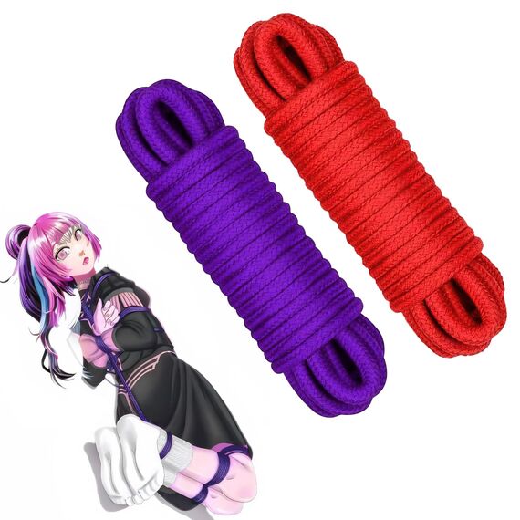 MEYDLL Sex Bondage Seil, 2 Stück Bondage Seile, 10m Seile für Bondage, Schwarzes und Rotes Baumwoll Bondage Seil für SM Sexspielzeug, Fesselset Fesselseil, Fesselset für Paare (Rot+Lila)