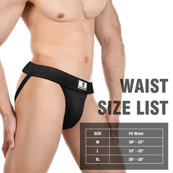 JOCKLAND Herren Jock Strap, breites Band Mesh Männliche Unterwäsche Jockstrap Athletic Supporter für Gym Vasektomie, Schwarz + Schwarz + Schwarz, X-Large