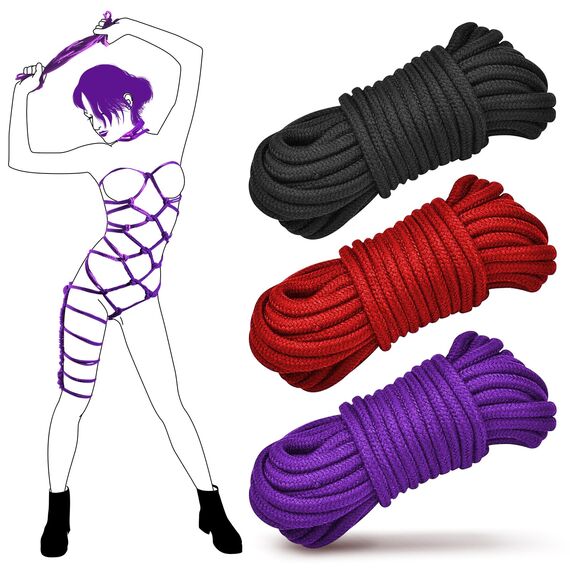 Aorgasms Sex Bondage BDSM Seile Bondage Set - 3x10M 8MM Baumwollseil Shibari Sex Seil für BDSM Anfänger, Sex Bondage Fesseln Kit Bett SM Sexspielzeug für Frauen Männer und Paare (Schwarz+Rot+Violett)