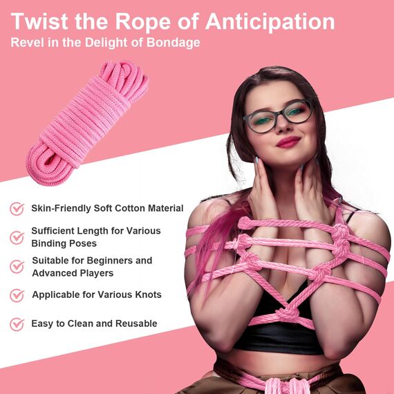Bondageset Seil Baumwollseil-Bondageseil BDSM Fesseln Baumwollkordel 8mm Bett Fesseln für Sex Seile-Selfbondage 3x5M Shibari Rope Fetish Paar Sex Spielzeug für Paare Anfänger, Männer und Frau (Rosa)