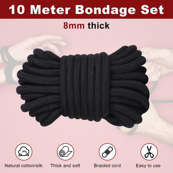 Bondage Seil, Weiches Bondageset BDSM Fesseln Rope, Schwarz Baumwollseil Fesseln Sexspielzeug für Paare Anfänger (Mattschwarz (Baumwolle))