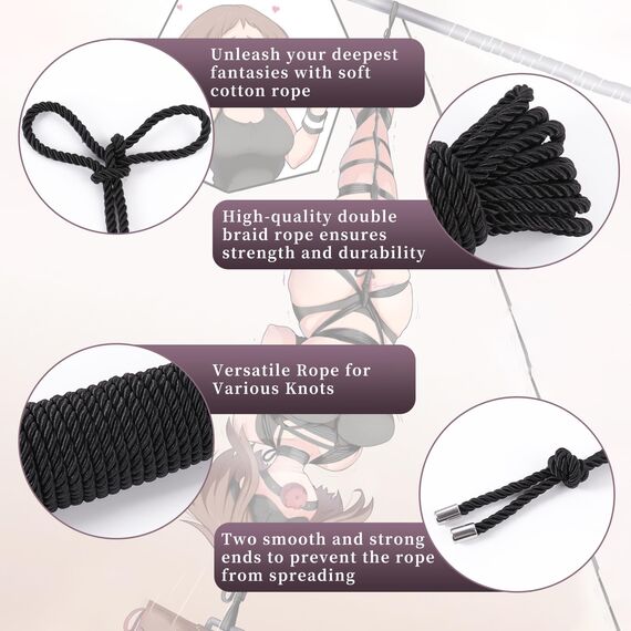 Sex Bondageseil BDSM Japanische Shibari Weiches Baumwollseil Fesselseil Sexspielzeug für Paare Fesselspiele Extrem Sex SM Fetisch Tie Up Restraint Kit Kinky Rope Bondagekunst Cosplay 3 X 10M (Schwarz)
