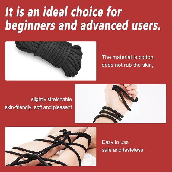 Prosixtoy Sex Bondage BDSM Seile Bondage Set - 3x10M 8MM Baumwollseil Shibari Sex Seil für BDSM Anfänger, Sex Bondage Fesseln Kit Bett SM Sexspielzeug für Frauen Männer und Paare (Schwarz+Rot+Rosa)