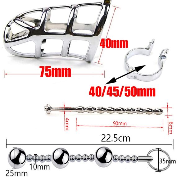 Edelstahl Keuschheitsgürtel Für Männer, Elektrischer E-Stim Sex Schock Peniskäfig Mann Mit Penis Plug Dilatator & Penisring & Anal Perlen & Gürtel Elektro Stimulation Extrem SM Sex Toys,Schwarz,40mm
