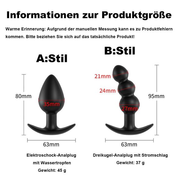 Elektro Schock Silikon Analplug Sex toys Set Prostata Stimulation Extrem Fetisch Butt Plug Mit 12 Schockmodi & 20 Stufen Elektroschockintensität E-stim Anal Dilatoren Sexspielzeug Männer Frauen (A)