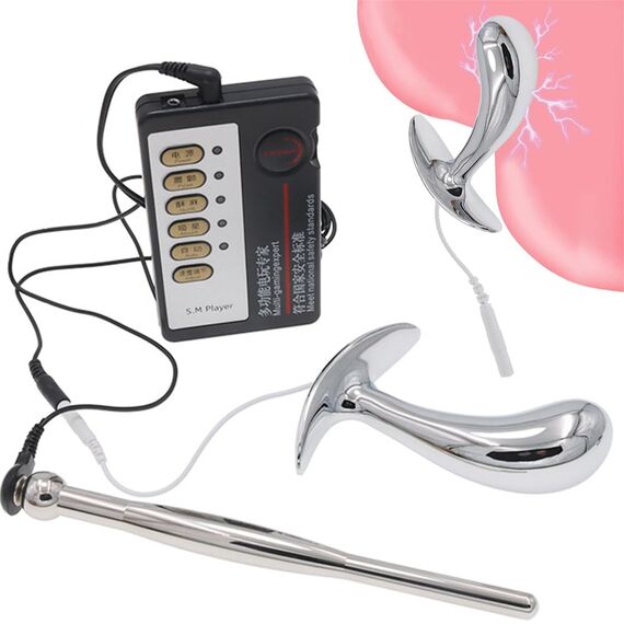 Jpscor Elektro Shock Edelstahl Harnröhren Dilatatoren Analplug Set Metall Penis Plug Sounds Dilator Elektrische Stimulation Butt Plug Anal Dilatator SM E-stim Erotik Extrem Sexspielzeug für Männer (M)