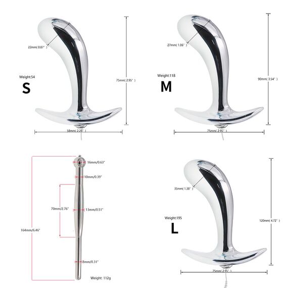 Jpscor Elektro Shock Edelstahl Harnröhren Dilatatoren Analplug Set Metall Penis Plug Sounds Dilator Elektrische Stimulation Butt Plug Anal Dilatator SM E-stim Erotik Extrem Sexspielzeug für Männer (M)