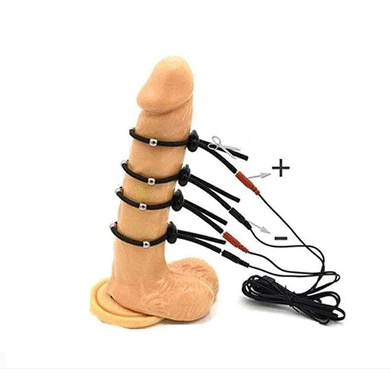 ZTHBYSB Elektrischer Schock Impuls Cockring, Elektrostimulation Sex Silikon 4 Bondage Penisring mit Metallperlen, Einstellbar Massage Stimulator Folter Reizstromgerät SM Sexspielzeug für Männer,D
