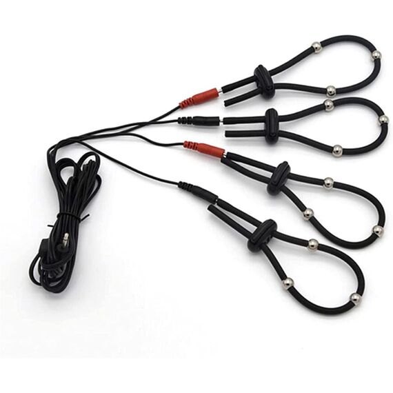ZTHBYSB Elektrischer Schock Impuls Cockring, Elektrostimulation Sex Silikon 4 Bondage Penisring mit Metallperlen, Einstellbar Massage Stimulator Folter Reizstromgerät SM Sexspielzeug für Männer,D