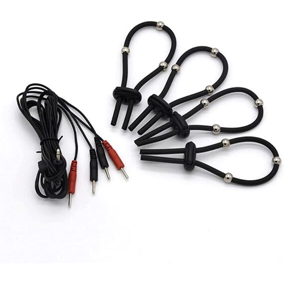 ZTHBYSB Elektrischer Schock Impuls Cockring, Elektrostimulation Sex Silikon 4 Bondage Penisring mit Metallperlen, Einstellbar Massage Stimulator Folter Reizstromgerät SM Sexspielzeug für Männer,A