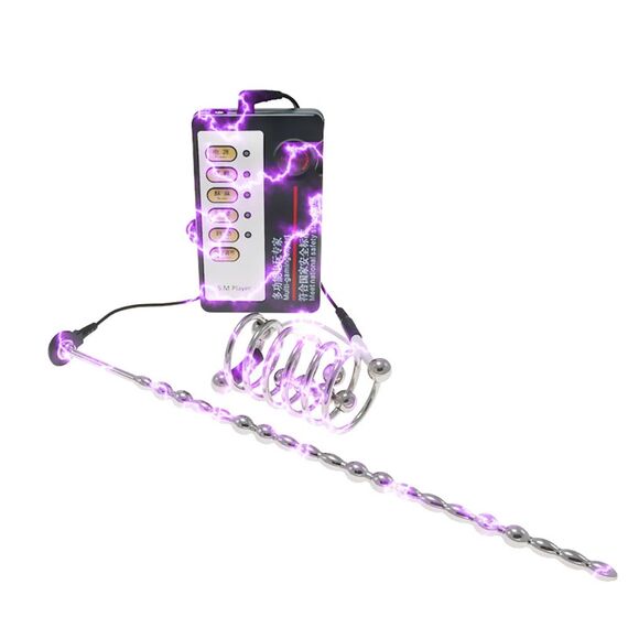 NAIXBTY SM Elektro Shock Edelstahl Perlen Harnröhren Dilatatoren Lang Elektrisch Harnröhrenplug Penisring Set Elektrische Stimulation Penis Plug Dilatator Extrem Sexspielzeug für Männer (Ring⌀30mm)