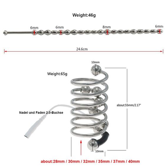 NAIXBTY SM Elektro Shock Edelstahl Perlen Harnröhren Dilatatoren Lang Elektrisch Harnröhrenplug Penisring Set Elektrische Stimulation Penis Plug Dilatator Extrem Sexspielzeug für Männer (Ring⌀40mm)