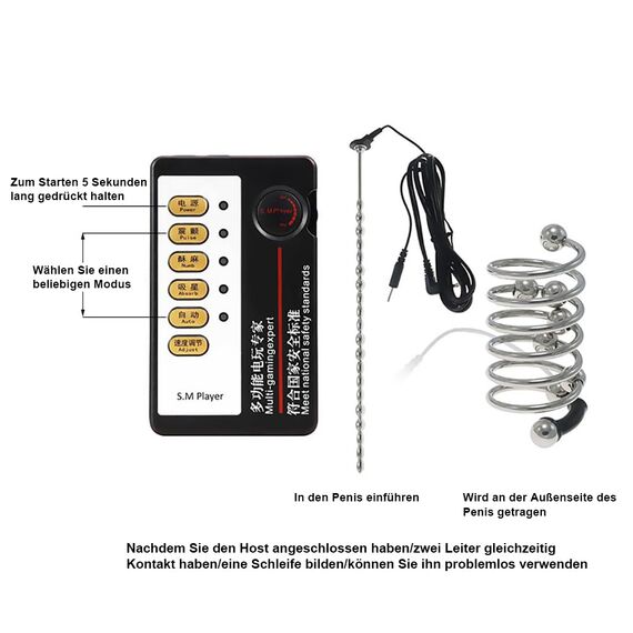 NAIXBTY SM Elektro Shock Edelstahl Perlen Harnröhren Dilatatoren Lang Elektrisch Harnröhrenplug Penisring Set Elektrische Stimulation Penis Plug Dilatator Extrem Sexspielzeug für Männer (Ring⌀37mm)
