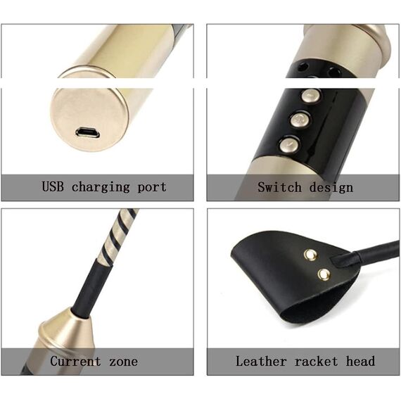 Hrekssi Elektrostimulation Massagestab Set, Nippel Penis Anregungs Schmerz Elektroschock, Elektro Leder Peitsche, Masturbationsmassagestab Klitoris USB Aufladbar, Schwarz