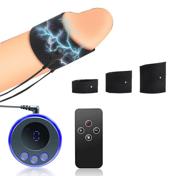 LZMYZ Estim Penisringe, Elektro Schock 3 Stück Cockring Reizstromgeräte Elektrostimulation SM Sexspielzeug für Männer Paare Bondage Set mit Host und Penis-Elektroden-Ring(B)