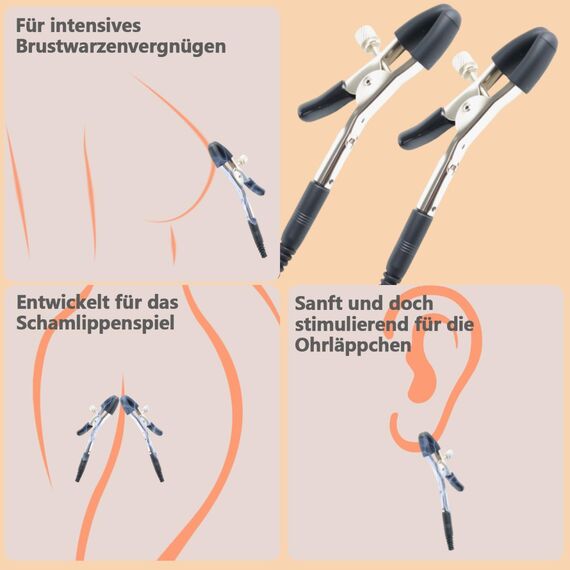 Elektrostimulation Nippelklemmen für Frauen Nippel Clip Sexspielzeug ElektroSchock Brust Flirten Spielzeug Erotik Nippel Stimulation SM Sex Toy Brustwarzen Clip Schamlippen Clips für Paare, B