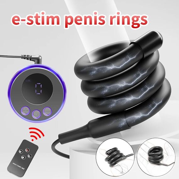 Jixaxe Estim Penisringe Elektro Schock 2 Stück Cockringe Faltbar Hodenring Reizstromgeräte Elektrostimulation Bondage Set mit Host und Fernbedienung SM Sexspielzeug für Männer Paare (Zubehör: Ring)