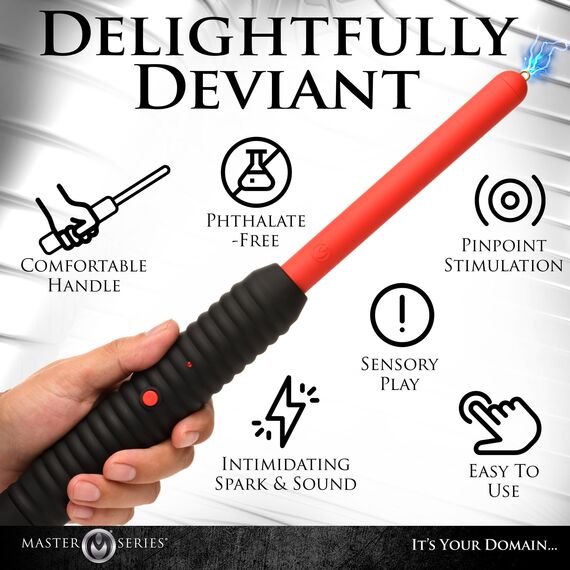 MASTER SERIES Spark Rod Zapping Wand for Men, Women, & Couples. Pinpoint E-Stim, Shock Sensation with Intimidating Sound, Exciting Scene Play, Easy Grip Handle. 1 Piece, Black