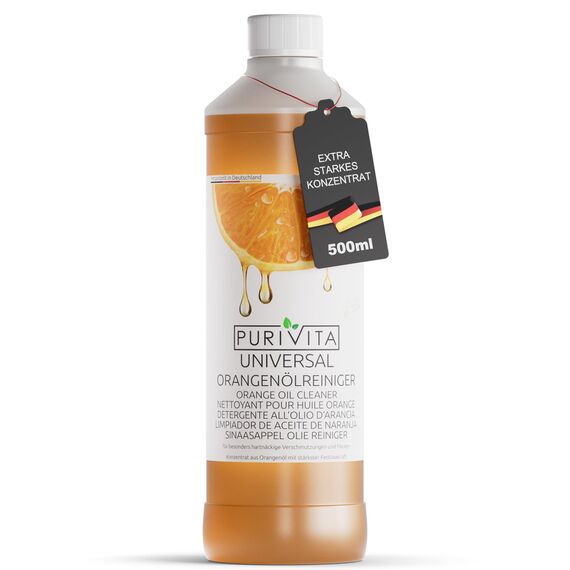 PURIVITA® Orangenölreiniger Konzentrat [500ML] - Universal Orangenreiniger Umweltfreundlich - Hochergiebiger Orangenöl Reiniger - Veganer Orangen Reiniger mit Frischeduft - Allzweckreiniger