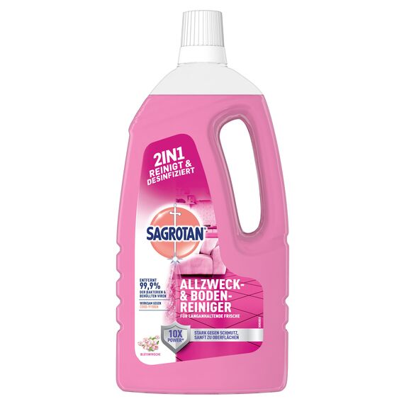 Sagrotan Allzweck-Reiniger Blütenfrische – 2in1 Desinfektionsmittel für die zuverlässige Reinigung von Oberflächen – 5 x 1,5 l Putzmittel