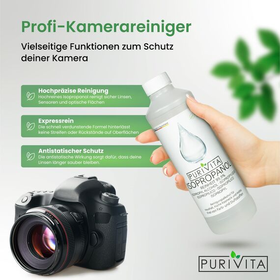 PURIVITA® Isopropanol 99,9% [1L] - Reinigungsalkohol Isopropanol - Reiner Alkohol zum Reinigen von Haushalt & Industrie - Isopropylalkohol - Desinfektionsmittel Reiner Alkohol - Ethylalkohol