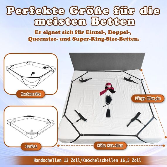 BDSM Bondage-Set für Paare: Extrem stabiles Fesselset mit Bettfesseln, Handschellen, Augenbinde und verstellbaren Bettgurten – 1-Minute-Schnellinstallation für aufregende Spiele
