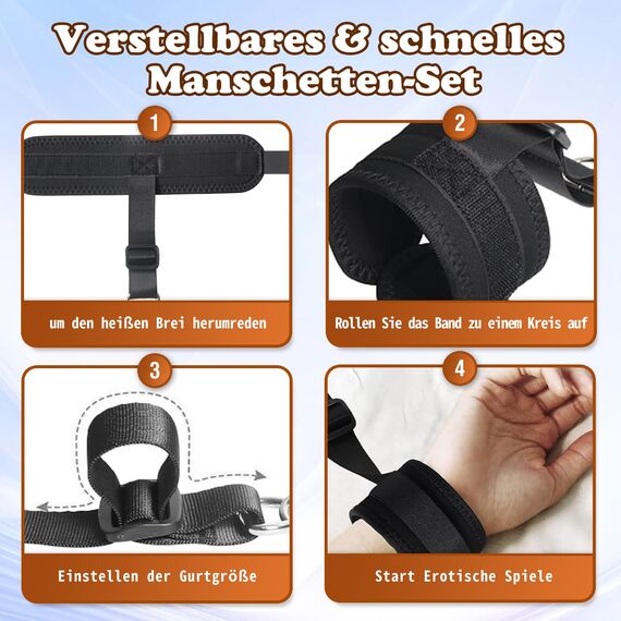 BDSM Bondage-Set für Paare: Extrem stabiles Fesselset mit Bettfesseln, Handschellen, Augenbinde und verstellbaren Bettgurten – 1-Minute-Schnellinstallation für aufregende Spiele
