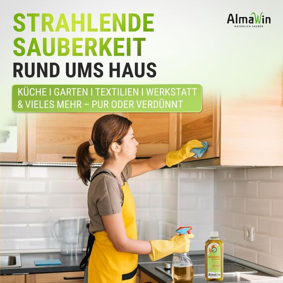 AlmaWin® Orangenölreiniger ÖKO [3x 500ml] ideal als starker Allesreiniger & Fettlöser - Veganes Orangenreiniger Konzentrat in recycelter Flasche - Besonders ergiebiger Orangenöl Reiniger